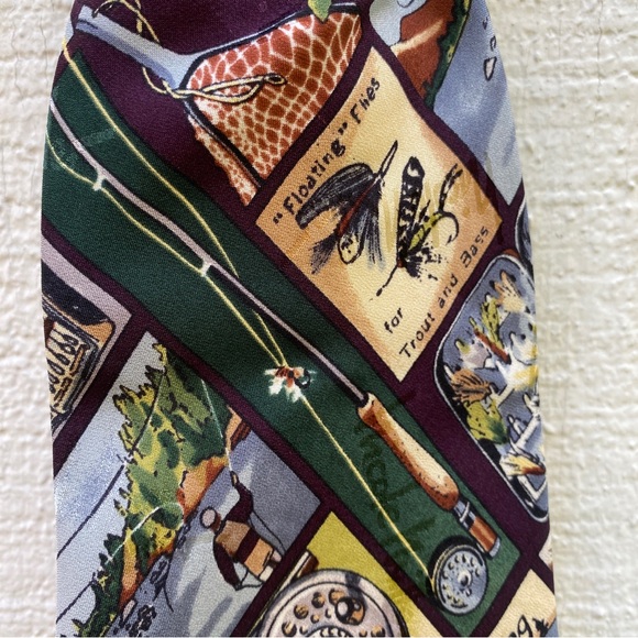 Nicole Miller Vintage 1997 Silk Tie Fishing Fisherman Theme - Picture 3 of 6